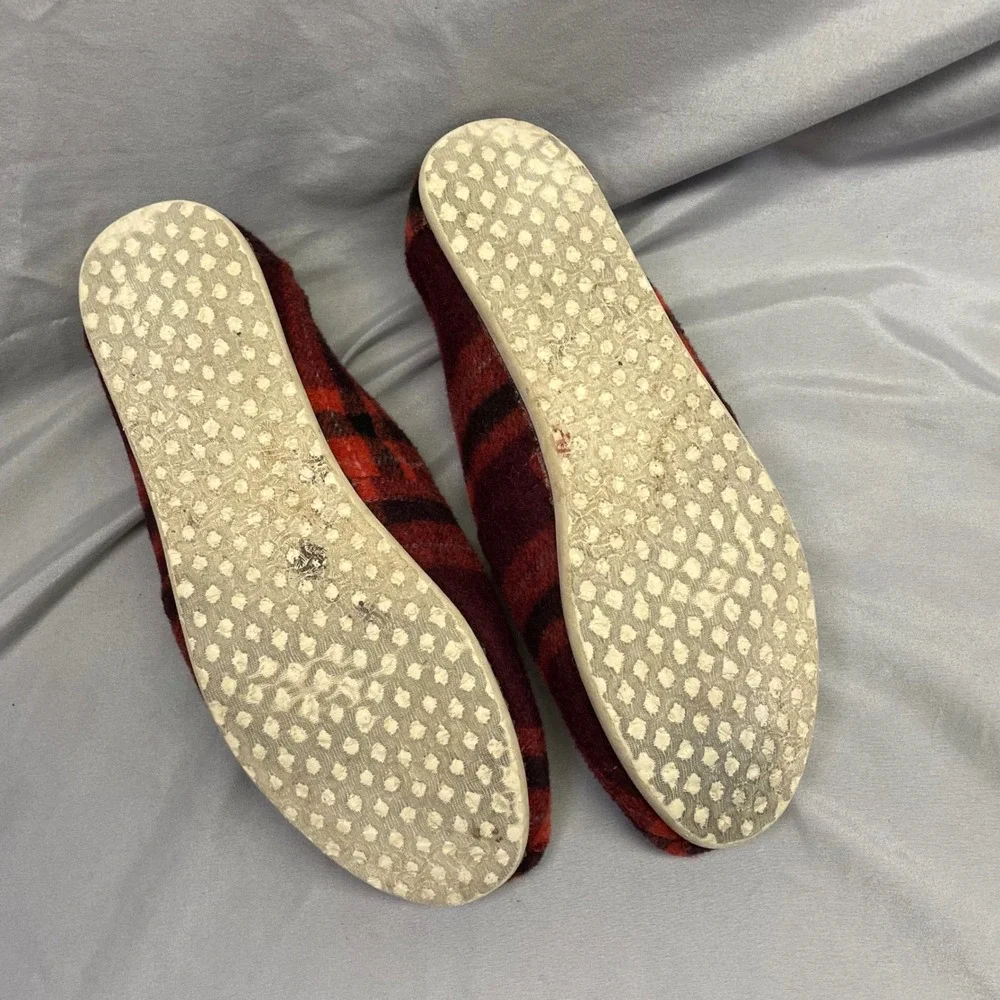 TOMS Womens Alpargata Red Plaid‎ Wool Faux Shearling Lined Slip On Shoes 8.5